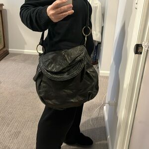 Super soft black leather large messenger bag